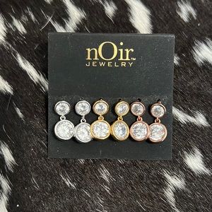 Trio of earrings. Gold. Silver. Rose gold. CZ stones
